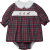 Little Reindeer Tartan Print Long Sleeve Smocked Dress, Red - Dresses - 1 - thumbnail