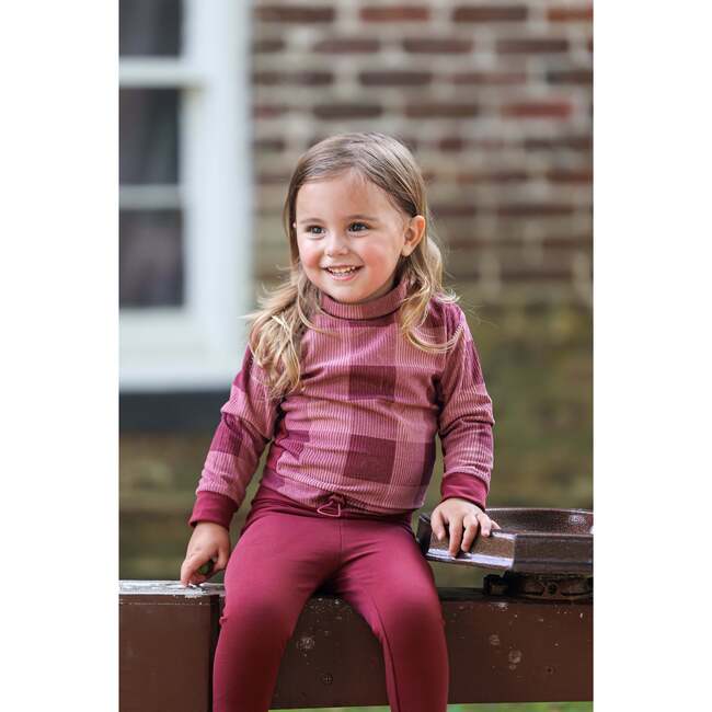 Baby Unisex Corduroy Plaid Turtle Neck Shirt & Solid Pant Set, Mauve - Mixed Apparel Set - 2