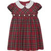 Little Charlotte Tartan Cotton Collar Smocked Dress, Red - Dresses - 1 - thumbnail