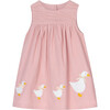 Little Duck Print Smocked Sleeveless Pinafore Dress, Pink Cord - Dresses - 1 - thumbnail