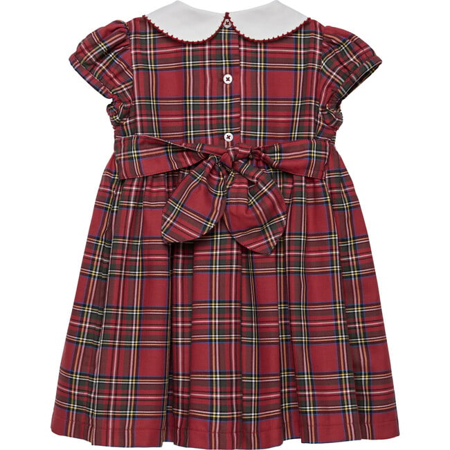 Little Charlotte Tartan Cotton Collar Smocked Dress, Red - Dresses - 2