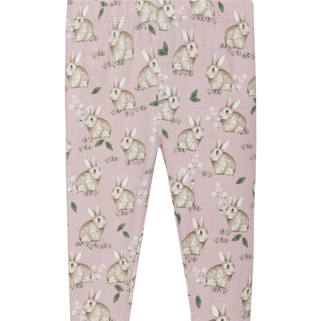 Little Bunny Print Elastic Waist Jersey Leggings, Rose Pink