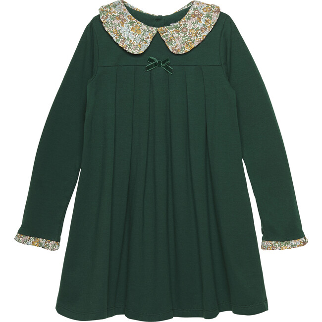 Liberty Print Pie Crust Collar Long Sleeve A-Line Dress, Forest Green & Pippa