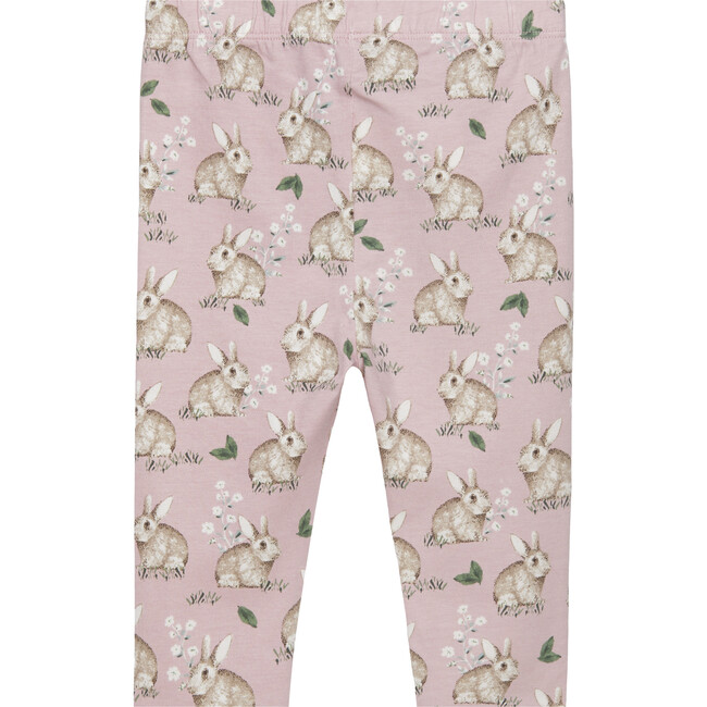 Little Bunny Print Elastic Waist Jersey Leggings, Rose Pink - Leggings - 2