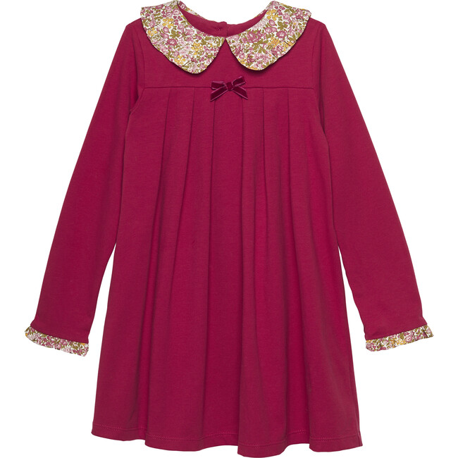 Liberty Print Pie Crust Collar Long Sleeve A-Line Dress, Berry & Pink Penny - Dresses - 1