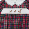 Little Reindeer Tartan Print Long Sleeve Smocked Dress, Red - Dresses - 3