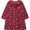 Deer Print Petal Collar Velvet Bow Jersey Dress, Red Berry - Dresses - 1 - thumbnail