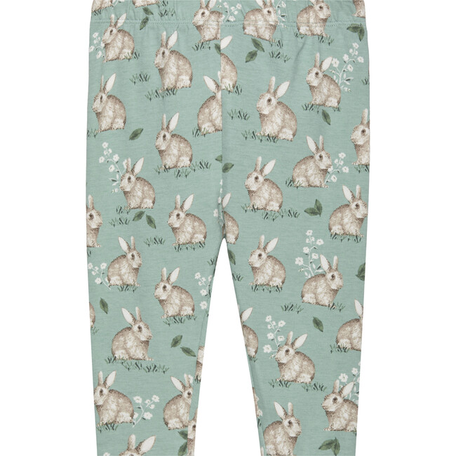 Little Bunny Print Elastic Waist Jersey Leggings, Pale Green