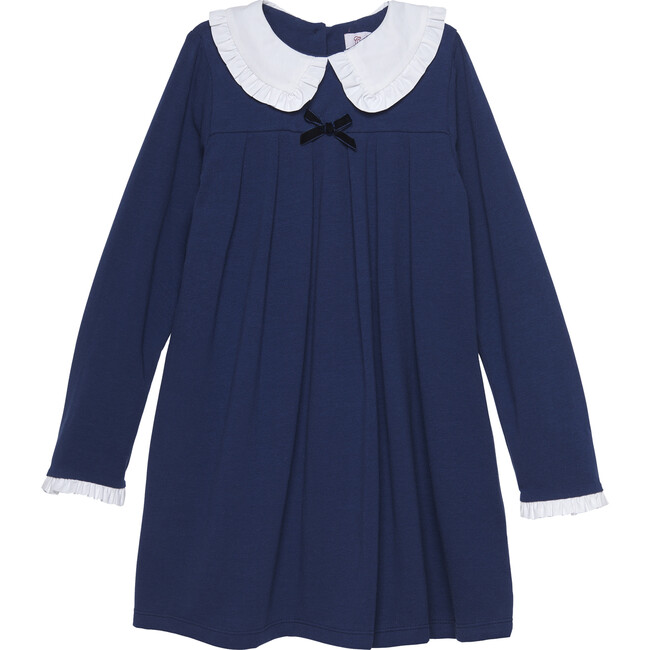 Liberty Print Pie Crust Collar Long Sleeve A-Line Dress, Navy - Dresses - 1