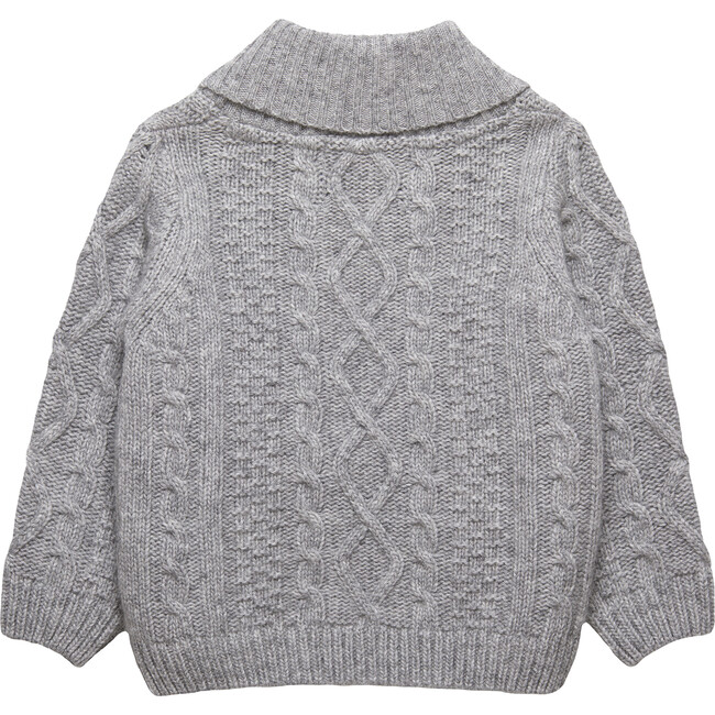 Little Finn Shawl Collar Cable Knit Button Sweater, Grey Marl - Sweaters - 2