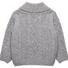 Little Finn Shawl Collar Cable Knit Button Sweater, Grey Marl - Sweaters - 2