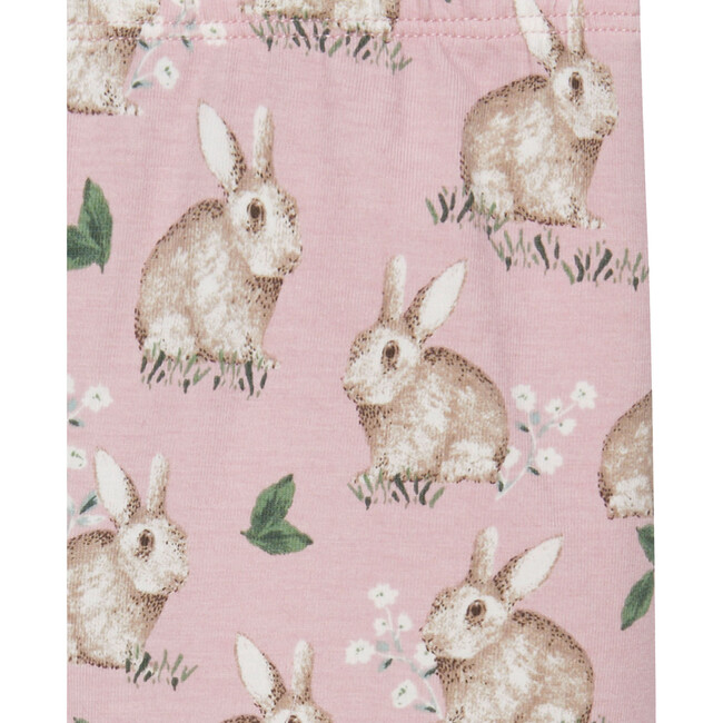 Little Bunny Print Elastic Waist Jersey Leggings, Rose Pink - Leggings - 3