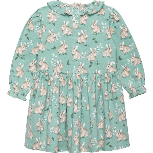 Little Bunny Print Willow Collar Long Sleeve Jersey Dress, Pale Green - Dresses - 2