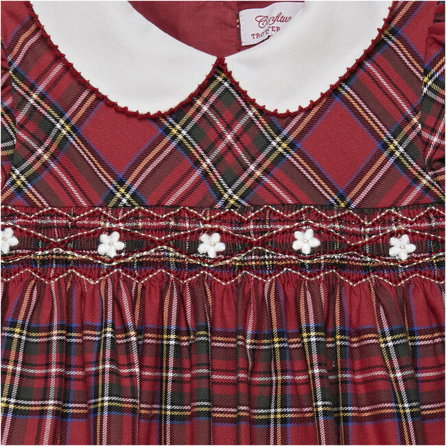 Little Charlotte Tartan Cotton Collar Smocked Dress, Red - Dresses - 3