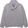 Finn Shawl Collar Cable Knit Button Sweater, Grey Marl - Sweaters - 1 - thumbnail