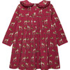 Deer Print Petal Collar Velvet Bow Jersey Dress, Red Berry - Dresses - 2