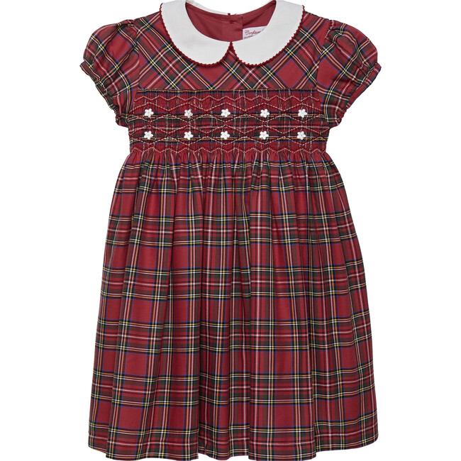 Charlotte Tartan Cotton Collar Smocked Dress, Red - Dresses - 1