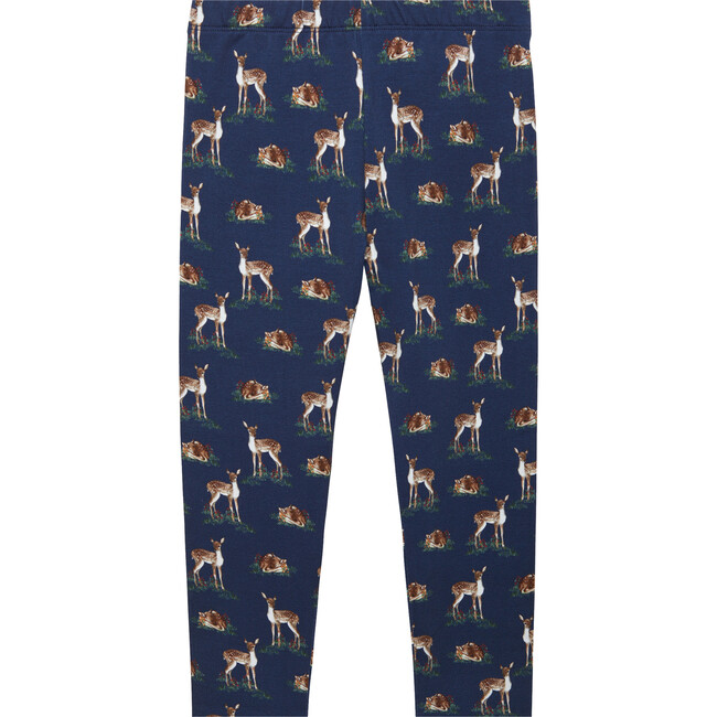 Deer Print Elastic Waist Jersey Leggings, Navy