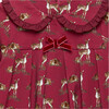 Deer Print Petal Collar Velvet Bow Jersey Dress, Red Berry - Dresses - 3