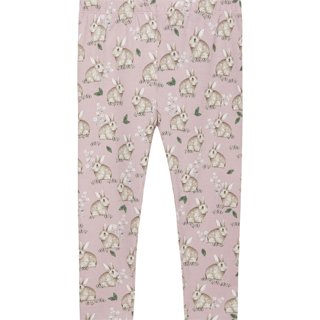 Bunny Print Elastic Waist Jersey Leggings, Rose Pink