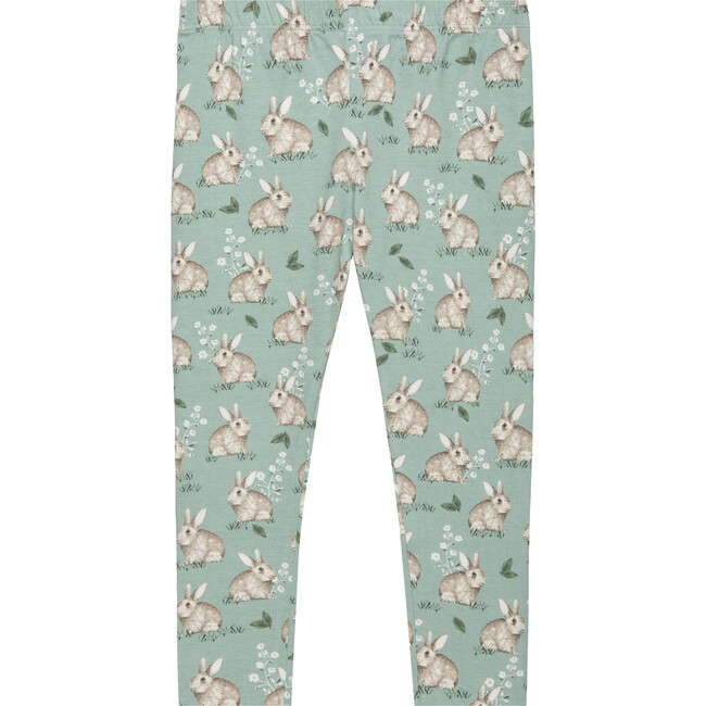 Bunny Print Elastic Waist Jersey Leggings, Pale Green