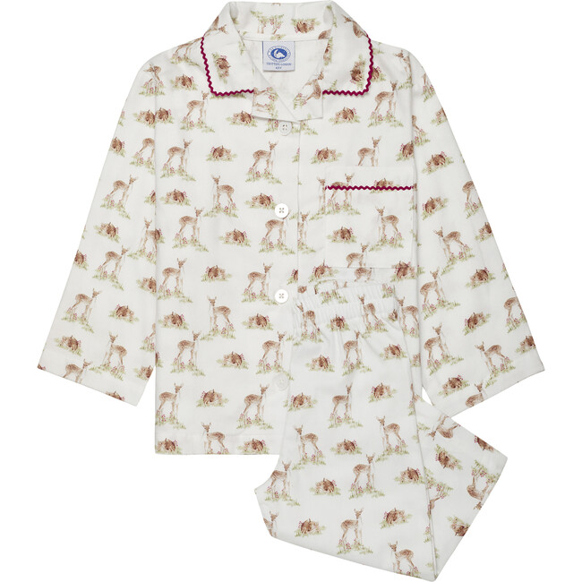 Cosy Fawn Woodland Print Patch Pocket Pajama, White