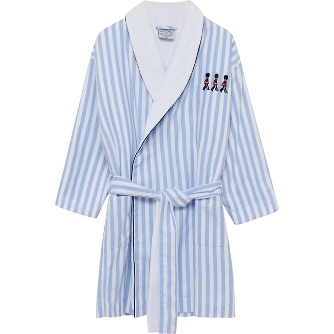 Felix Striped Belt Cord Patch Pocket Bathrobe, Blue & White - Robes - 1