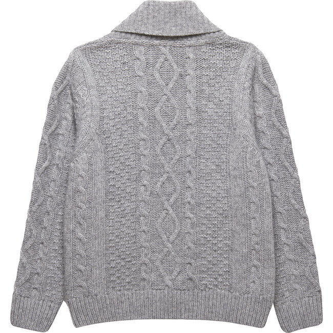 Finn Shawl Collar Cable Knit Button Sweater, Grey Marl - Sweaters - 2