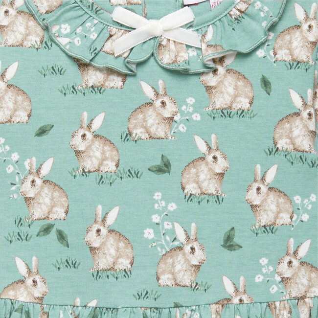 Little Bunny Print Willow Collar Long Sleeve Jersey Dress, Pale Green - Dresses - 3