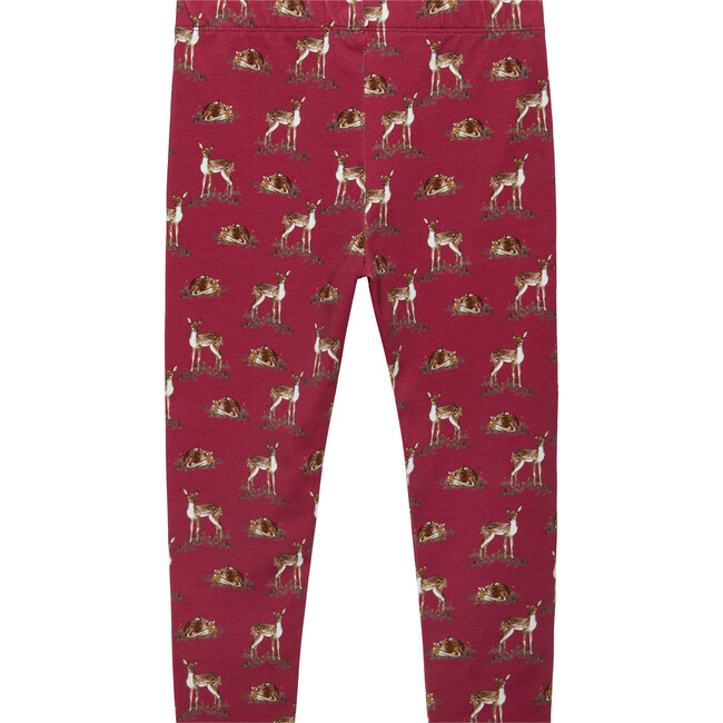 Deer Print Elastic Waist Jersey Leggings, Berry - Leggings - 2