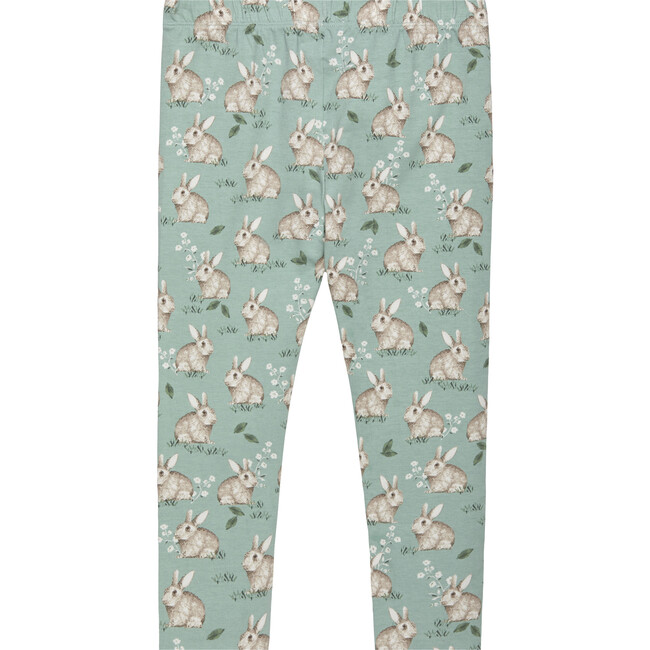 Bunny Print Elastic Waist Jersey Leggings, Pale Green - Leggings - 2