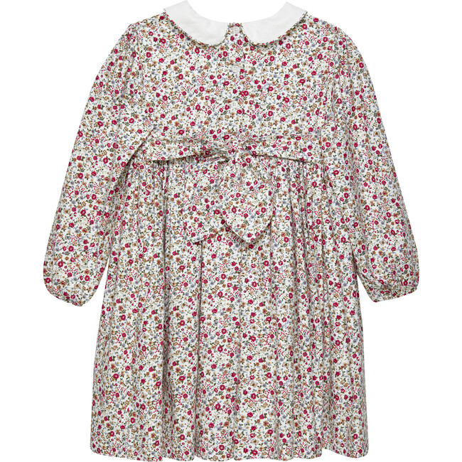 Arabella Floral Print Peter Pan Collar Smocked Dress, Red - Dresses - 2