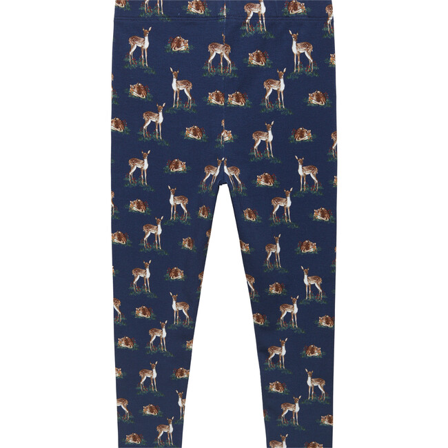 Deer Print Elastic Waist Jersey Leggings, Navy - Leggings - 2