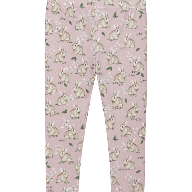 Bunny Print Elastic Waist Jersey Leggings, Rose Pink - Leggings - 2