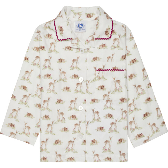 Cosy Fawn Woodland Print Patch Pocket Pajama, White - Pajamas - 3