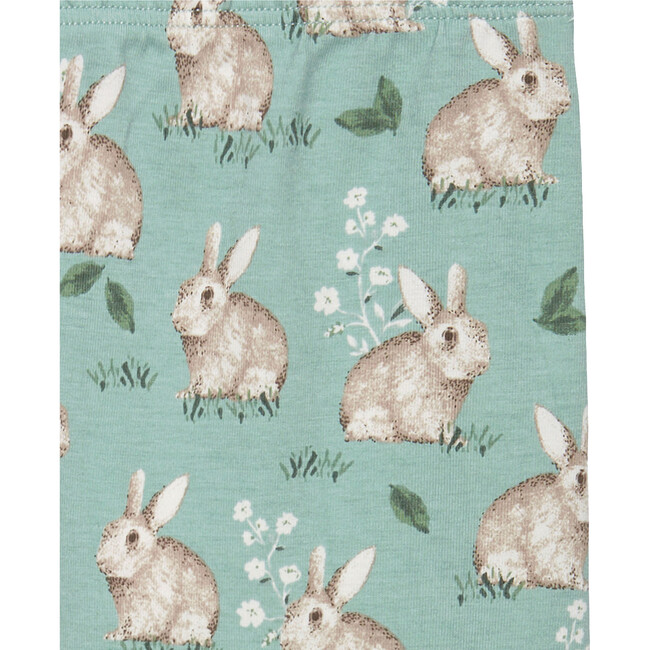 Bunny Print Elastic Waist Jersey Leggings, Pale Green - Leggings - 3