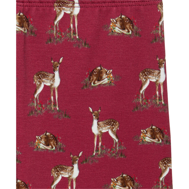 Deer Print Elastic Waist Jersey Leggings, Berry - Leggings - 3