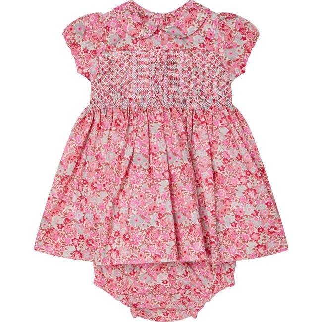 Baby Pixie Floral Print Hand-Smocked Dress, Pink