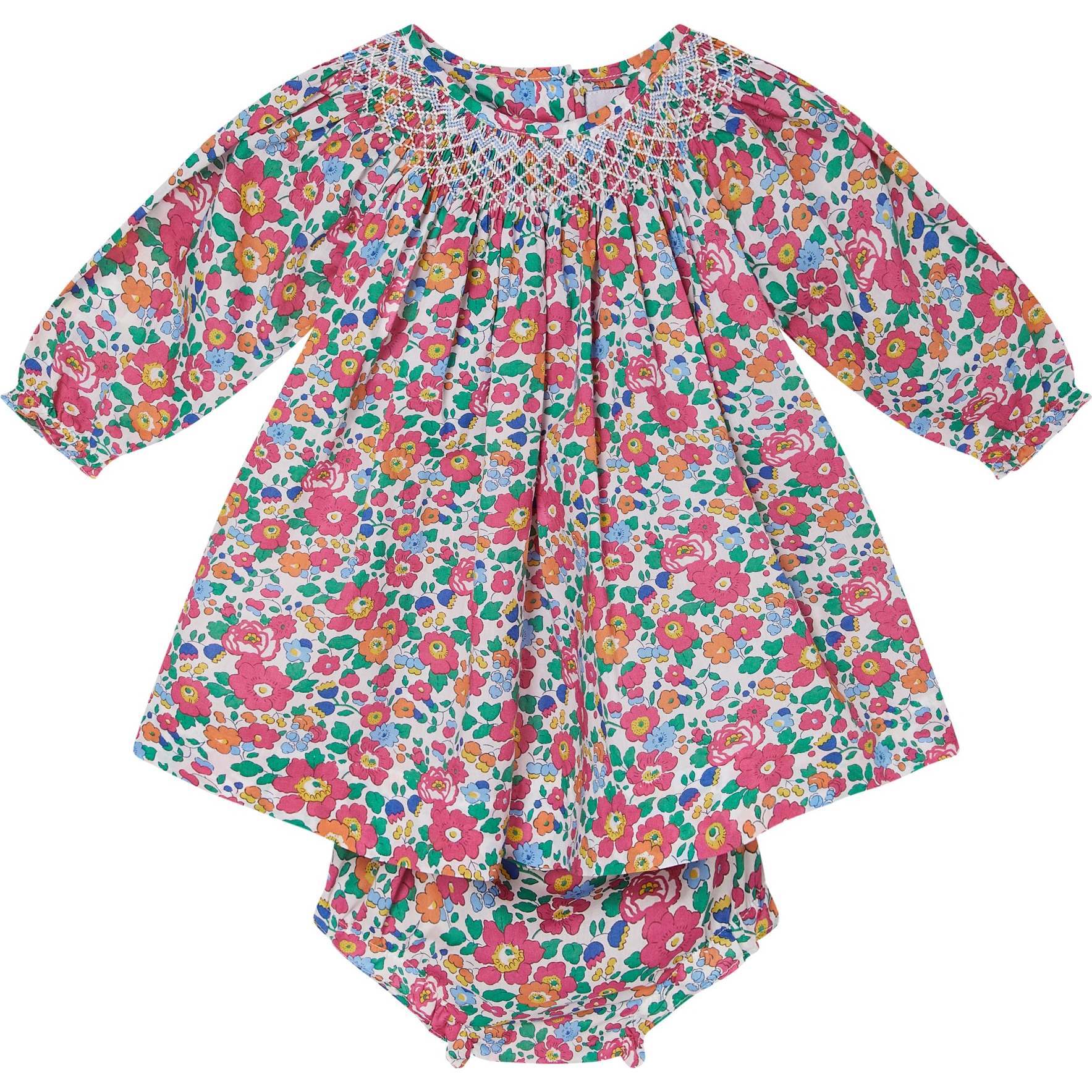 Baby Mara Floral Print Hand-Smocked Dress, White & Pink - Dresses - 1