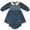 Baby Lara Floral Print Hand-Smocked Dress, Navy & White - Dresses - 1 - thumbnail