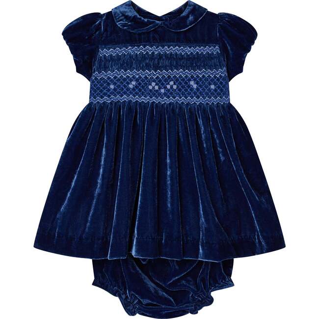 Baby Opal Velvet Hand-Smocked Party Dress, Blue