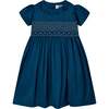 Sapphire Satin Hand-Smocked Party Dress, Blue - Dresses - 1 - thumbnail