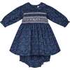 Baby Parisa Floral Print Hand-Smocked Dress, Navy - Dresses - 1 - thumbnail