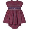 Baby Yule Frill Collar Hand-Smocked Dress, Red - Dresses - 1 - thumbnail