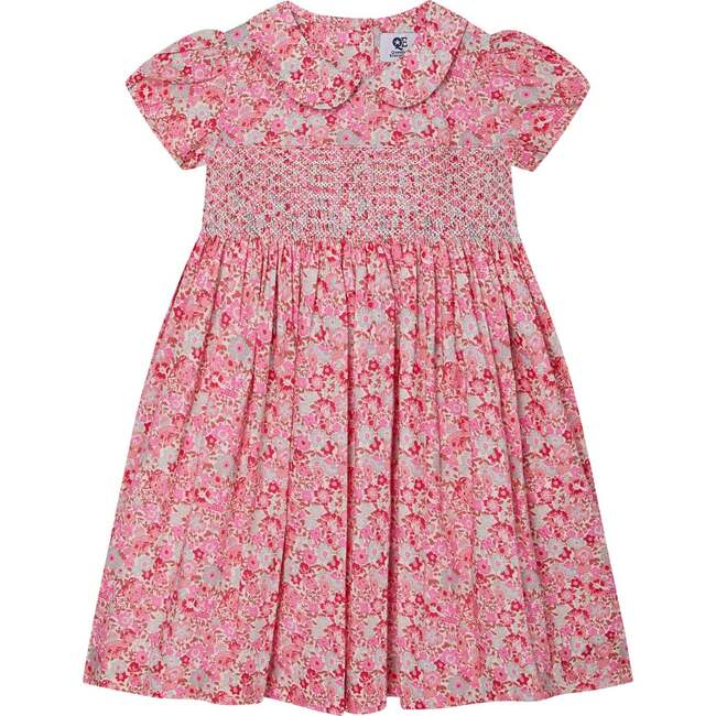 Caley Floral Print Hand-Smocked Dress, Pink