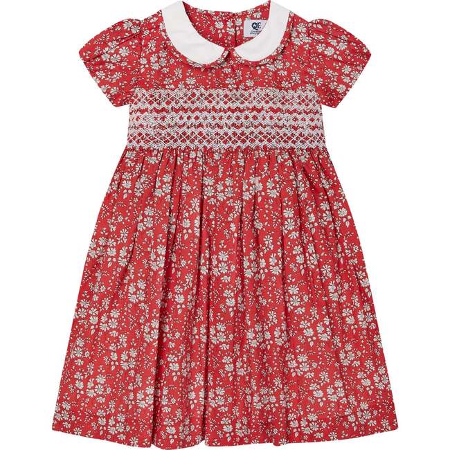 Cecily Hand-Smocked Dress, Red & White