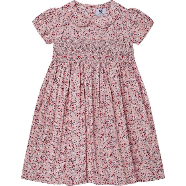 Bambi Floral Print Hand-Smocked Dress, Pink