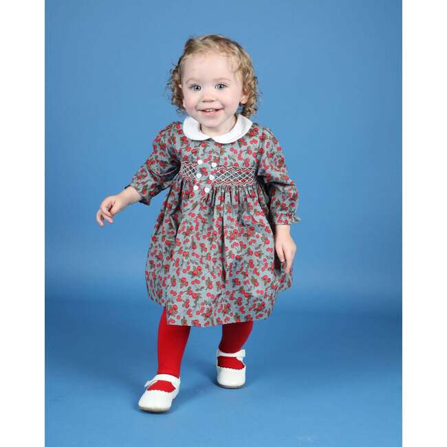 Baby Naida Cherry Print Hand-Smocked Dress, Red & Gray - Dresses - 2