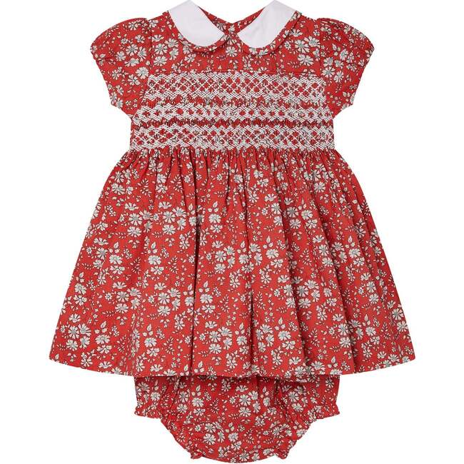 Baby Paloma Hand-Smocked Dress, Red & White