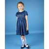 Sapphire Satin Hand-Smocked Party Dress, Blue - Dresses - 2